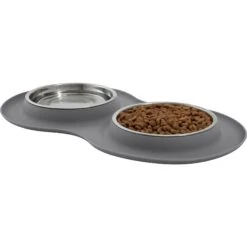 Frisco Double Stainless Steel Pet Bowl With Silicone Mat 12 Frisco Double Stainless Steel Pet Bowl With Silicone Mat -Frisco 215986 PT2. AC SS1800 V1591020064