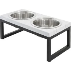 Frisco Marble Print Stainless Steel Double Elevated Dog Bowl