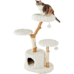 Frisco Natural Wood Modern Cat Tree With Toy, Ivory, Large -Frisco 236563 PT2. AC SS1800 V1615987336