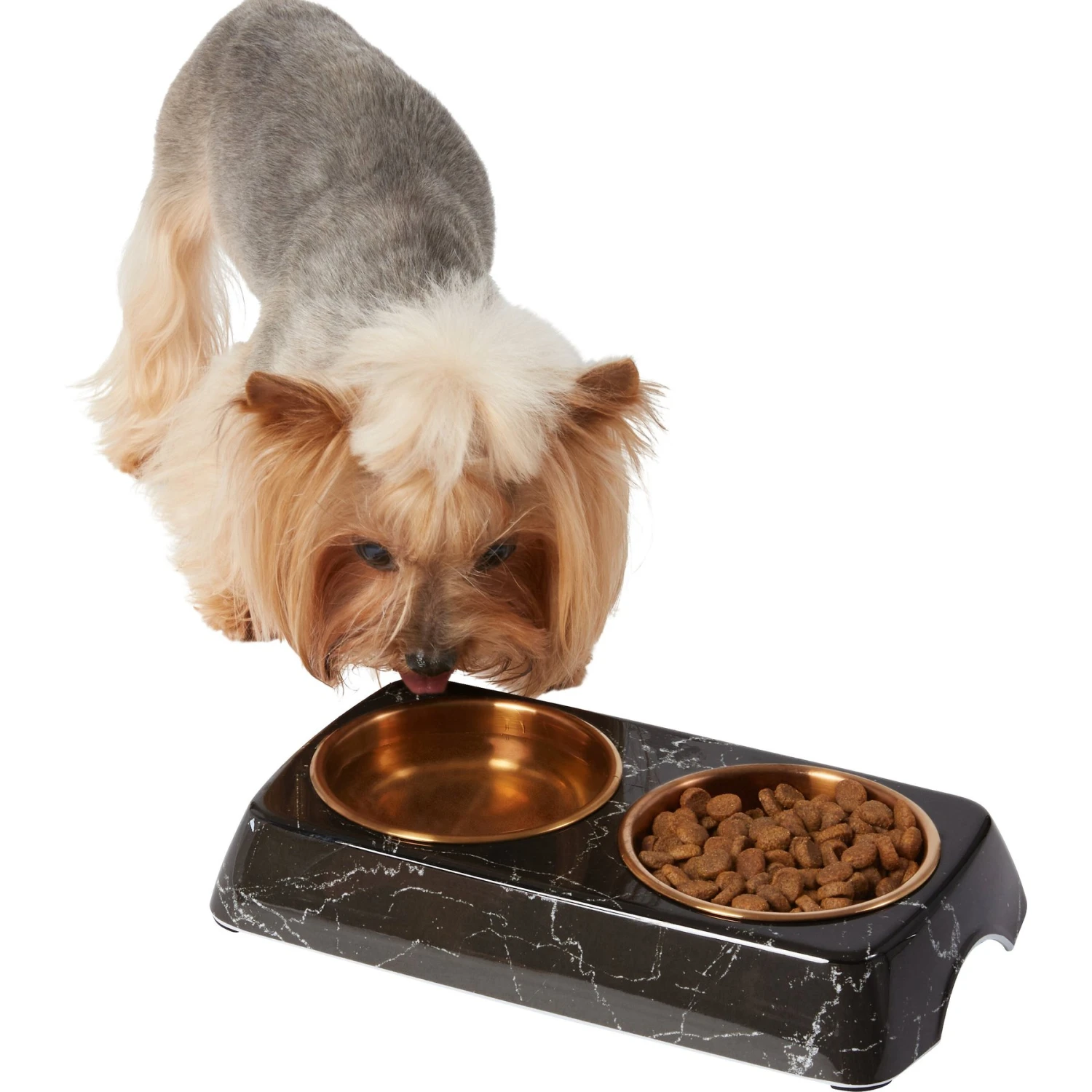 Frisco Copper Stainless Steel Double Dog & Cat Bowls With Black Marble Stand 3 Frisco Copper Stainless Steel Double Dog & Cat Bowls With Black Marble Stand