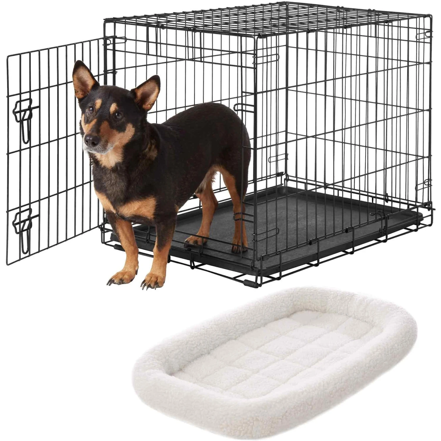 Frisco Heavy Duty Fold & Carry Single Door Collapsible Wire Dog Crate & Frisco Quilted Dog Crate Mat 3 Frisco Heavy Duty Fold & Carry Single Door Collapsible Wire Dog Crate & Frisco Quilted Dog Crate Mat