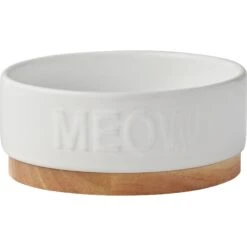 Frisco Round Meow Non-skid Ceramic Cat Bowl With Wood Base
