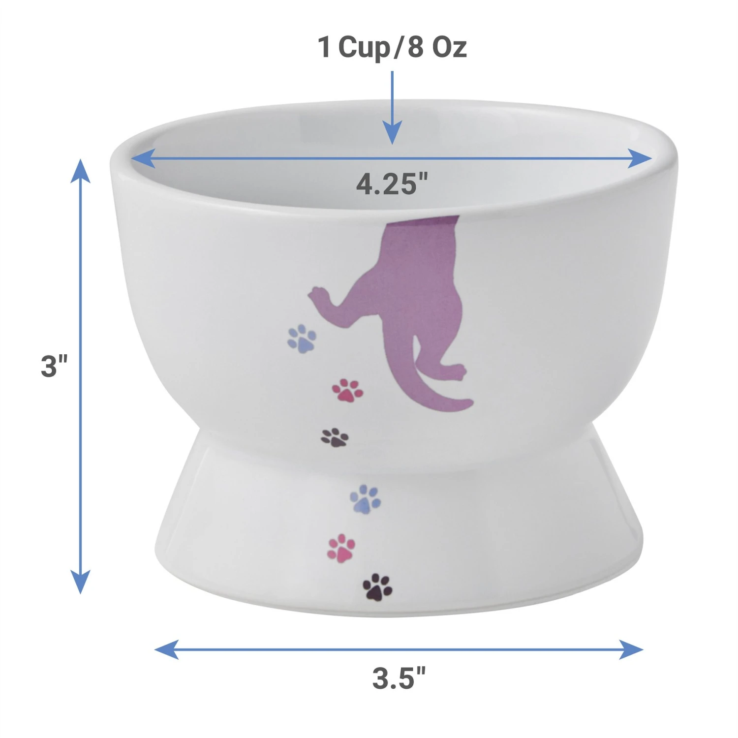 Frisco Cat Print Non-skid Elevated Ceramic Cat Bowl, Short 4 Frisco Cat Print Non-skid Elevated Ceramic Cat Bowl, Short - Image 2