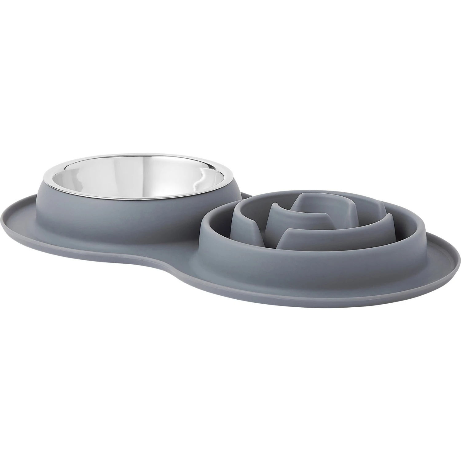 Frisco Silicone Stainless Steel Double Diner Slow Feeder Dog & Cat Bowl, Grey, 3 Cup 3 Frisco Silicone Stainless Steel Double Diner Slow Feeder Dog & Cat Bowl, Grey, 3 Cup