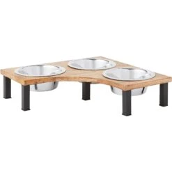 Frisco Multi Pet Feeding Corner Wood 3-Bowls Stainless Steel Dog & Cat Bowl