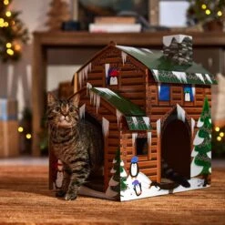 Frisco Holiday Log Cabin Cardboard Cat House -Frisco 287287 PT4. AC SS1800 V1695045245