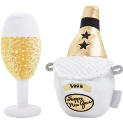 Frisco New Year's Eve Champagne & Flute Plush Squeaky Dog Toy