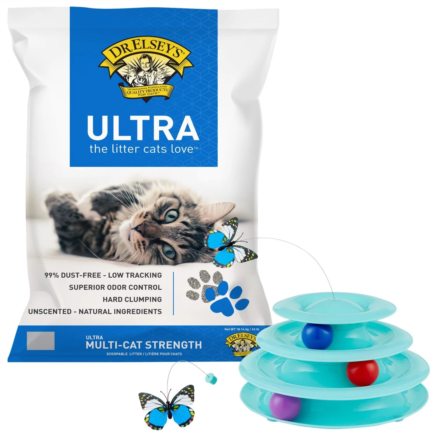 Frisco Butterfly Cat Tracks Cat Toy & Dr. Elsey's Ultra Unscented Clumping Clay Cat Litter 3 Frisco Butterfly Cat Tracks Cat Toy & Dr. Elsey's Ultra Unscented Clumping Clay Cat Litter