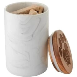 Frisco Ceramic Marble Print Personalized Treat Jar With Wood Lid, 3.75 Cups -Frisco 301181 PT4. AC SS1800 V1630332582