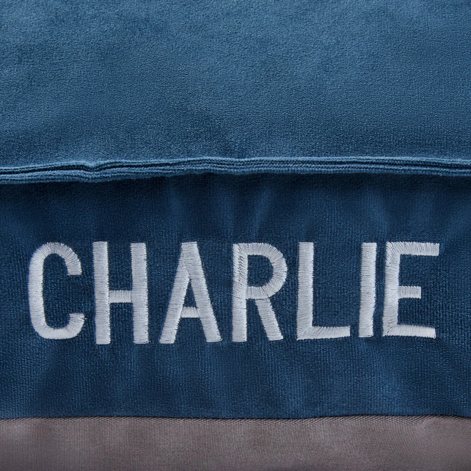 Frisco Personalized Navy Bolstered Bed With Navy Check Bolster, X-Large 6 Frisco Personalized Navy Bolstered Bed With Navy Check Bolster, X-Large - Image 4