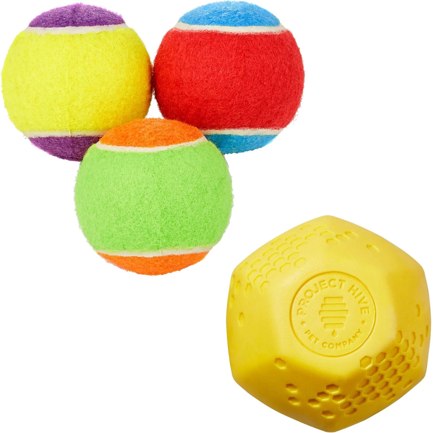 Frisco Fetch Squeaking Colorful Tennis Ball Dog Toy & Project Hive Pet Company Ball Dog Toy 3 Frisco Fetch Squeaking Colorful Tennis Ball Dog Toy & Project Hive Pet Company Ball Dog Toy