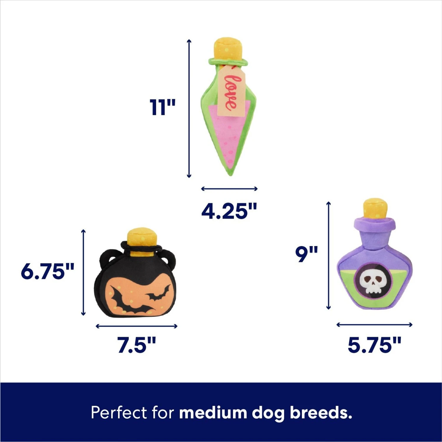 Frisco Halloween Potion Bottles Plush Squeaky Dog Toy 4 Frisco Halloween Potion Bottles Plush Squeaky Dog Toy - Image 2