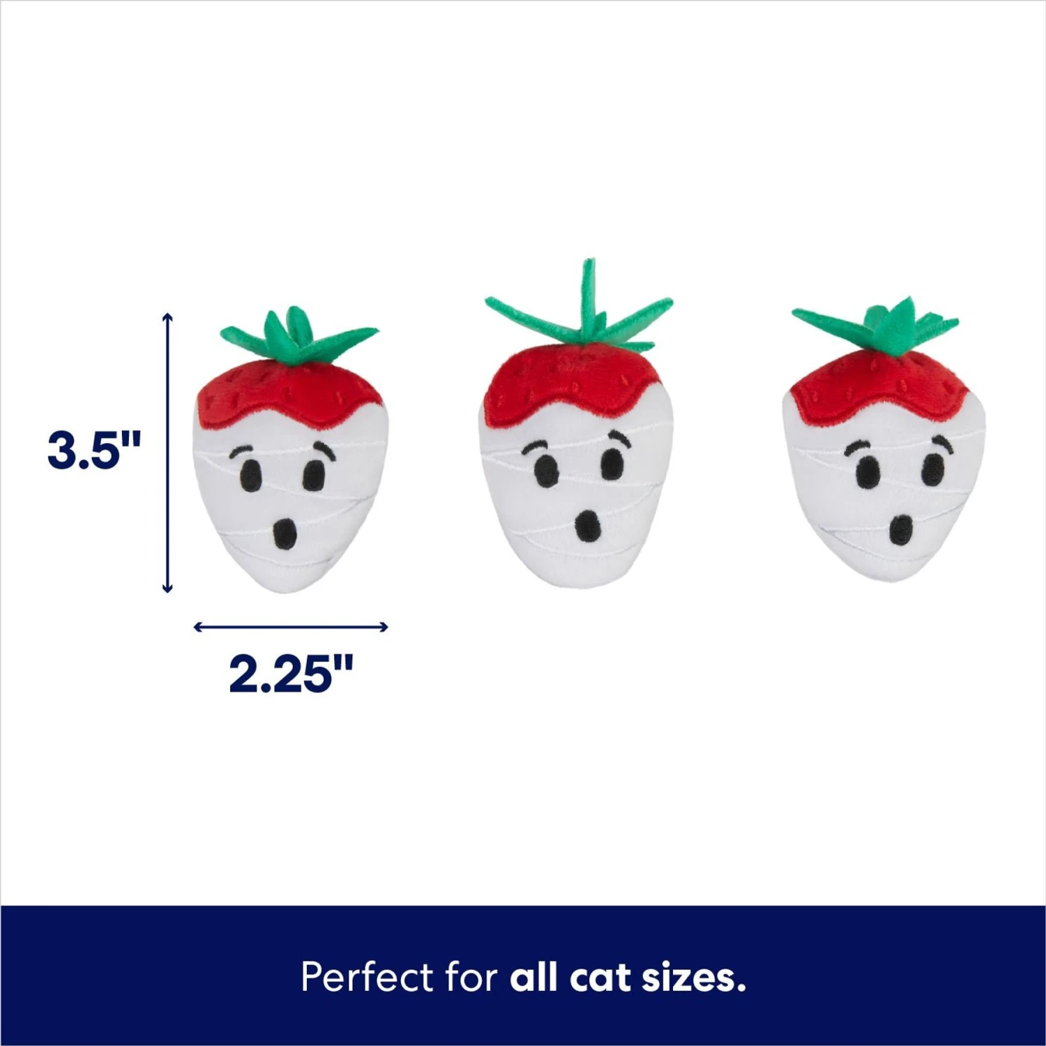 Frisco Halloween Ghost Strawberries Plush Cat Toy With Catnip, 3 Count 4 Frisco Halloween Ghost Strawberries Plush Cat Toy With Catnip, 3 Count - Image 2