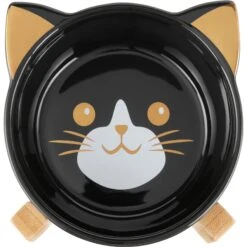 Frisco Cat Face Elevated Bamboo Non-Skid Ceramic Cat Bowl, Black, 1 Cups