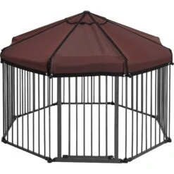 Frisco Outdoor Galvanized Steel 8-Panel Configurable Gate And Playpen With Oxford Roof -Frisco 507086 PT3. AC SS1800 V1666021842