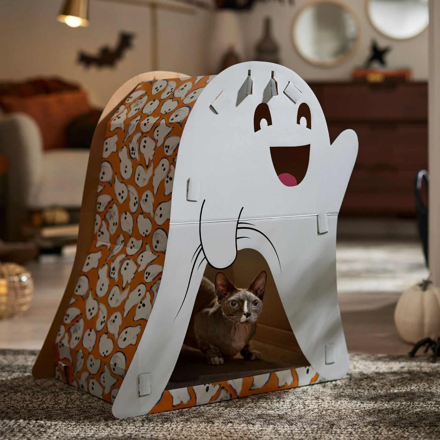 Frisco Halloween Cutie Ghost Cardboard Cat House With Catnip 7 Frisco Halloween Cutie Ghost Cardboard Cat House With Catnip - Image 5
