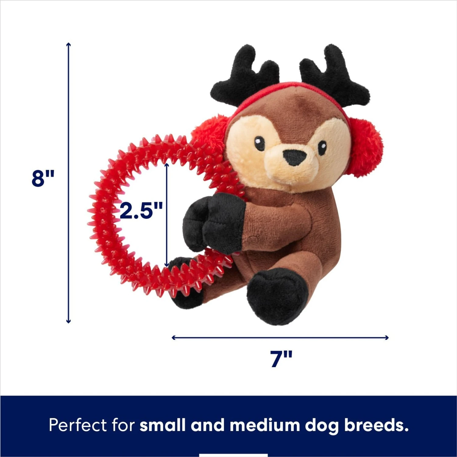 Frisco Holiday Reindeer Plush With TPR Ring Squeaky Puppy Toy 4 Frisco Holiday Reindeer Plush With TPR Ring Squeaky Puppy Toy - Image 2